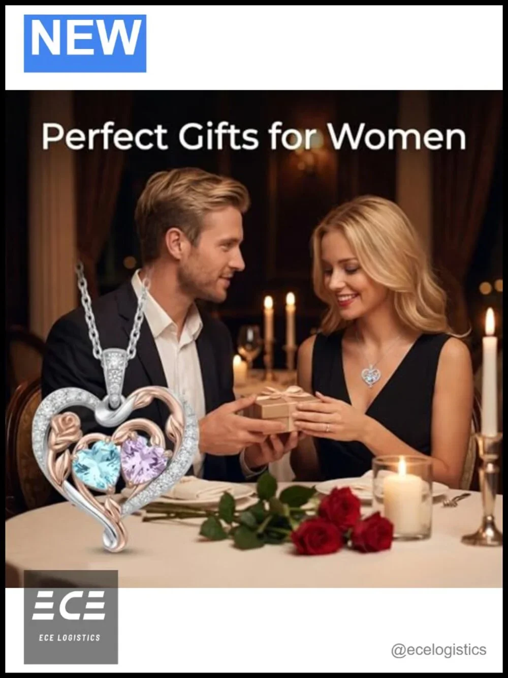 Rose Birthstone Necklace Heart Pendant Adjustable Chain Gift for Women